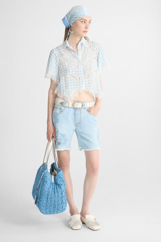 Denim Shorts with Rebrodé Lace