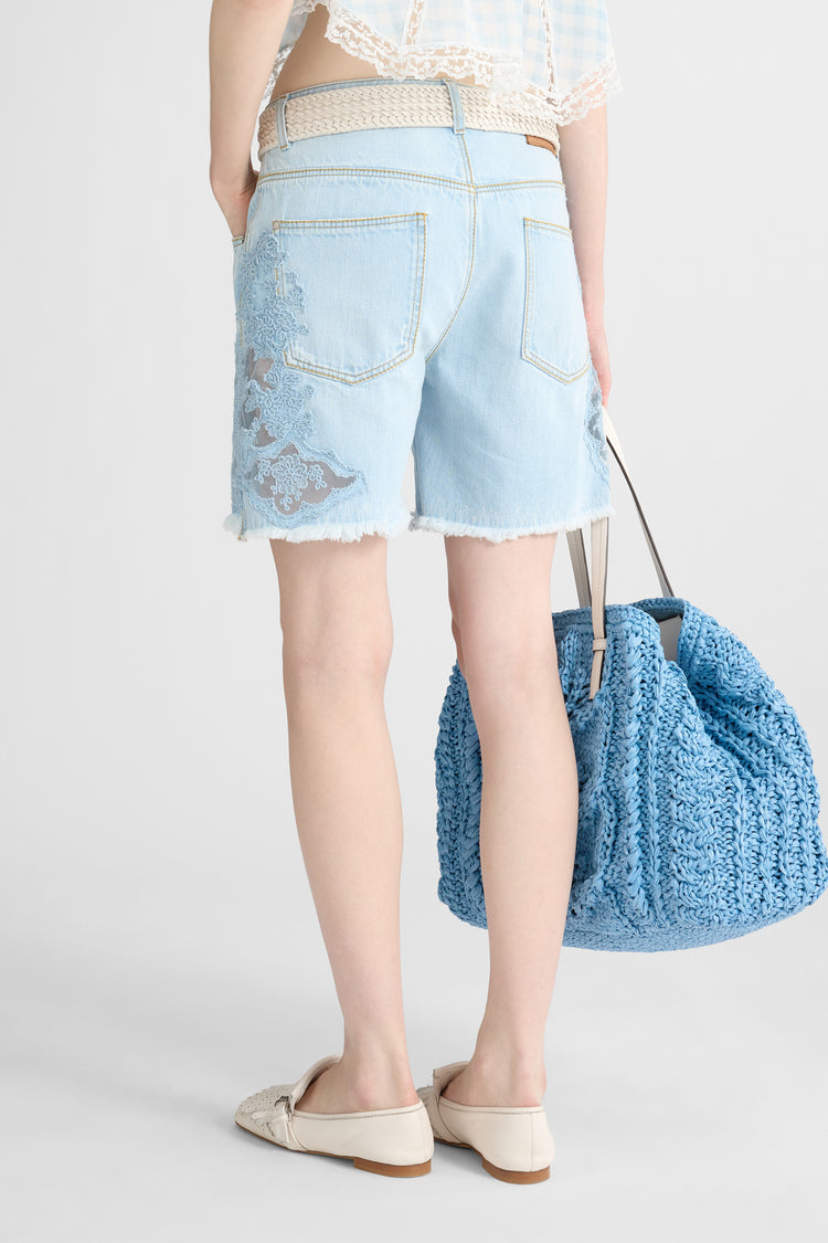 Denim Shorts with Rebrodé Lace