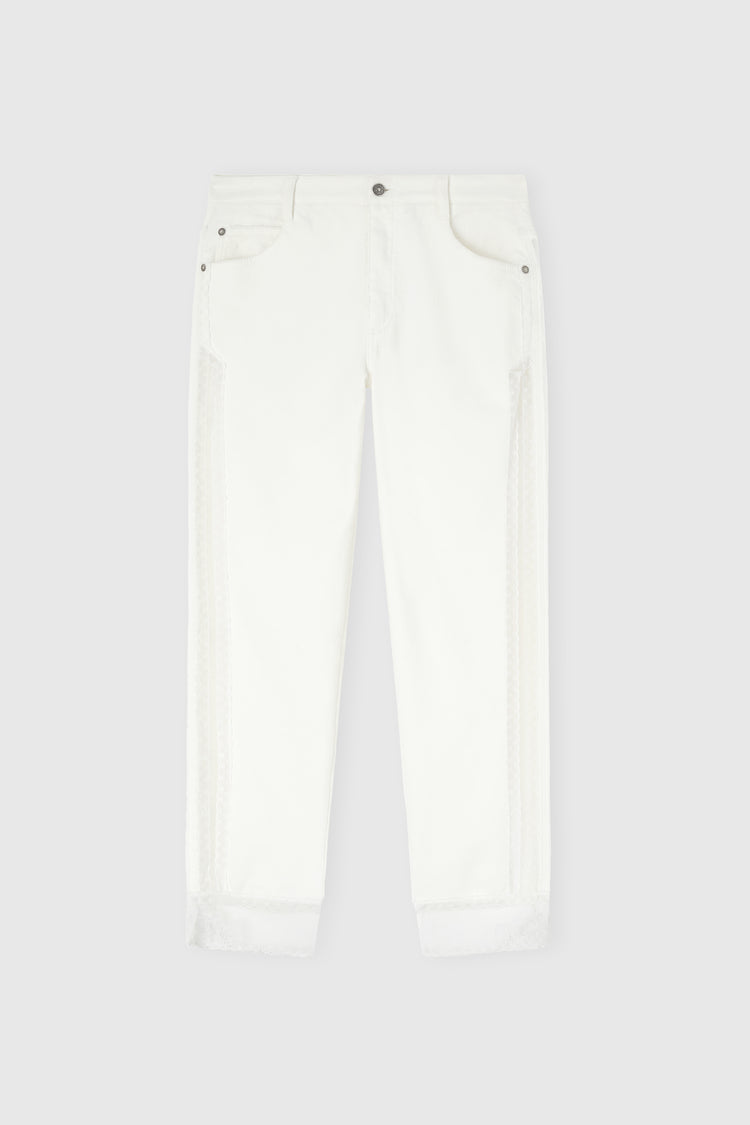 Cigarette-fit denim trousers with Valencienne lace inserts