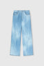 Blue printed jeans-effect marocain palazzo trousers