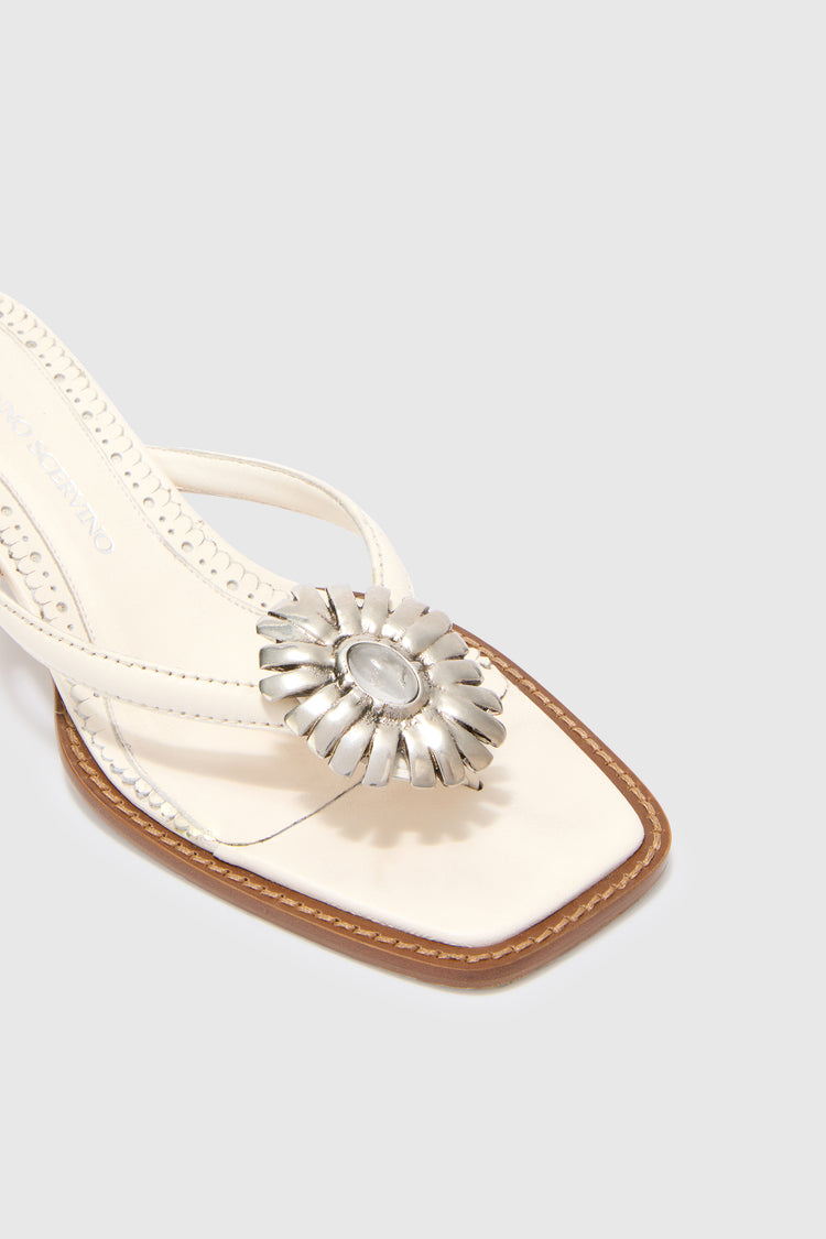 Infradito in nappa con tacco 5 cm e margherita