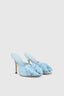 Suede vichy printed mules in white and light blue