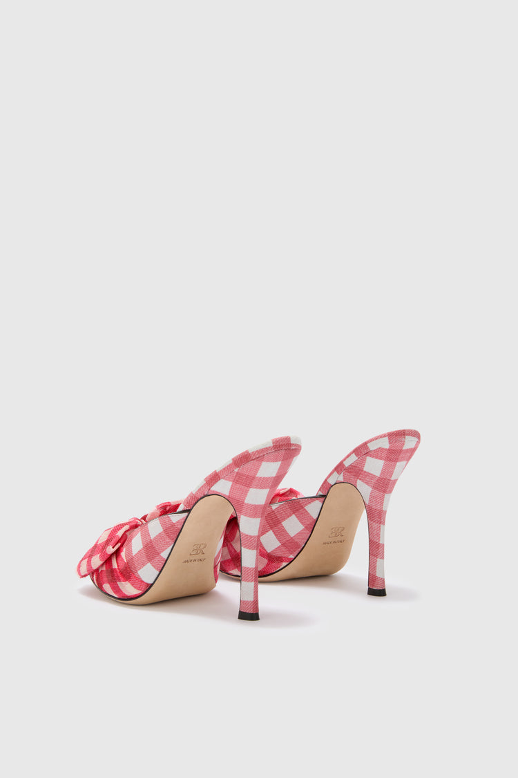 Suede vichy printed mules in white and red