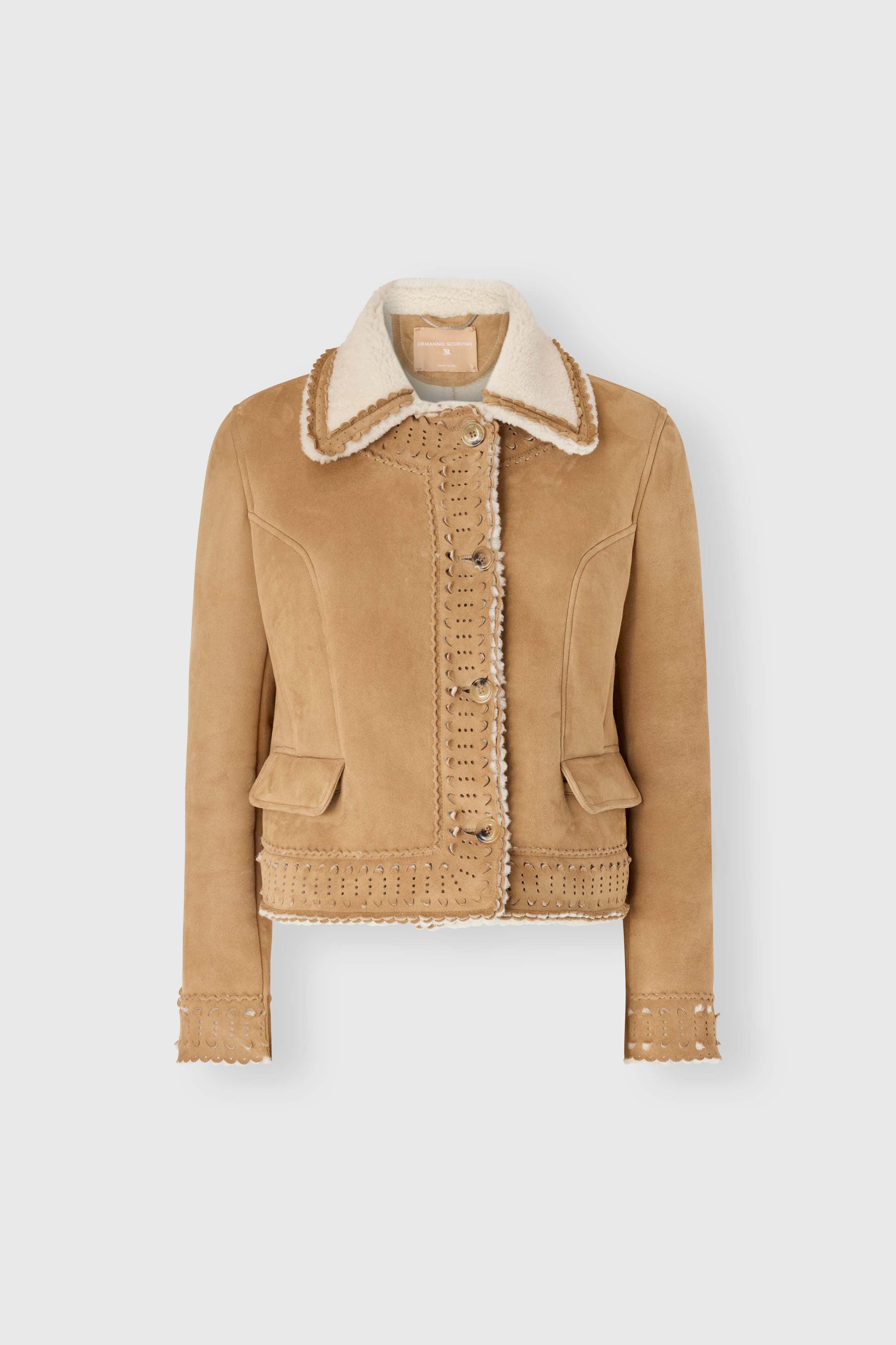 Short shearling jacket with brogue detailing
