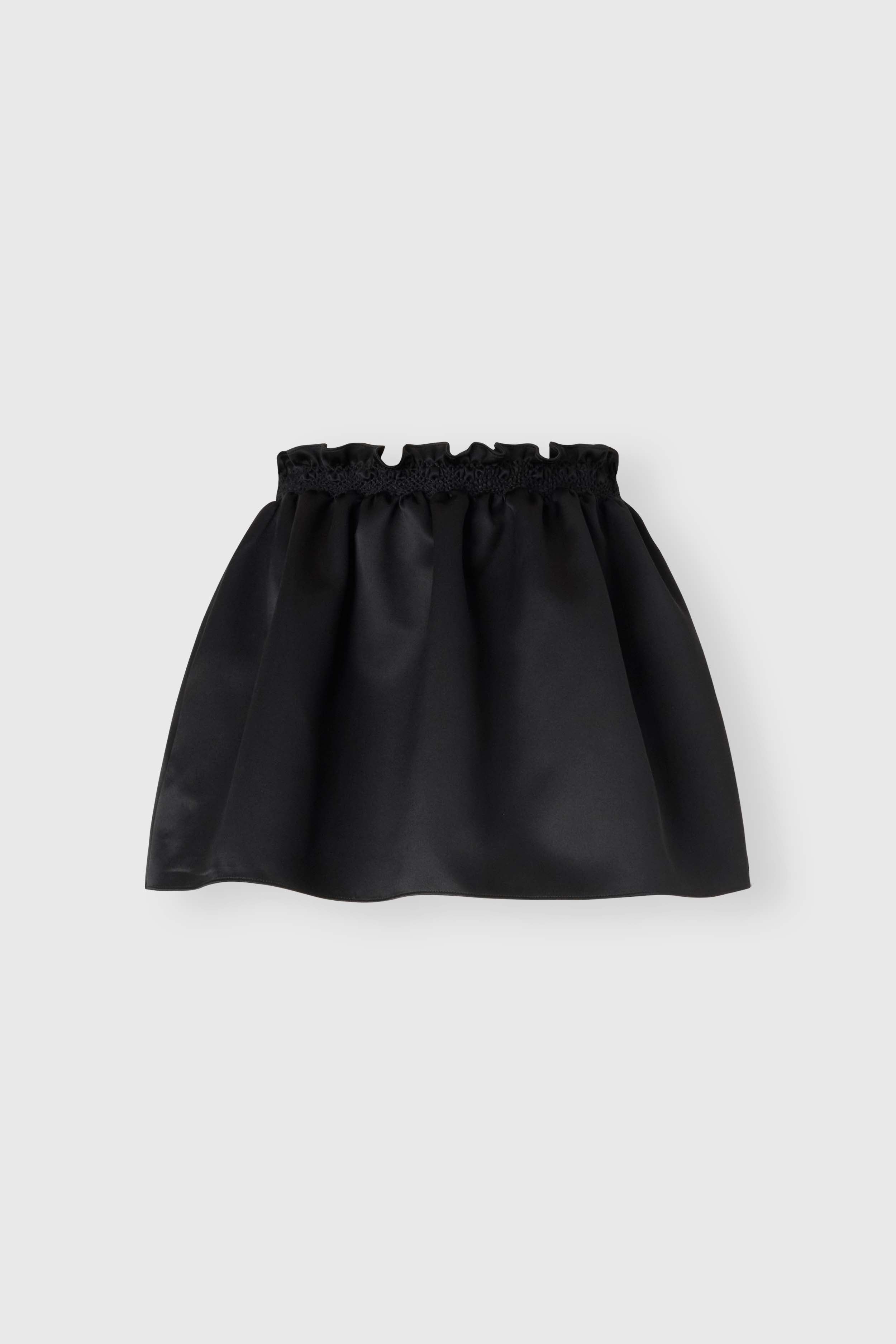Balloon skirt in pure silk satin with floral embroidery