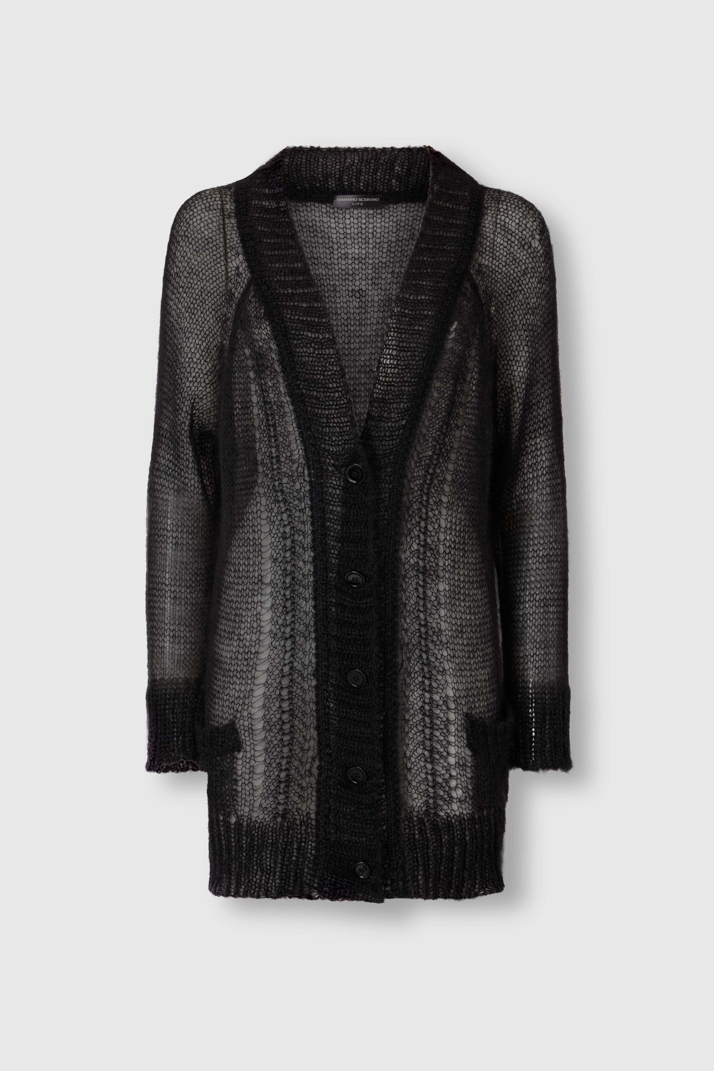 Mohair and Silk Blend Cardigan with Openwork Knit Detail