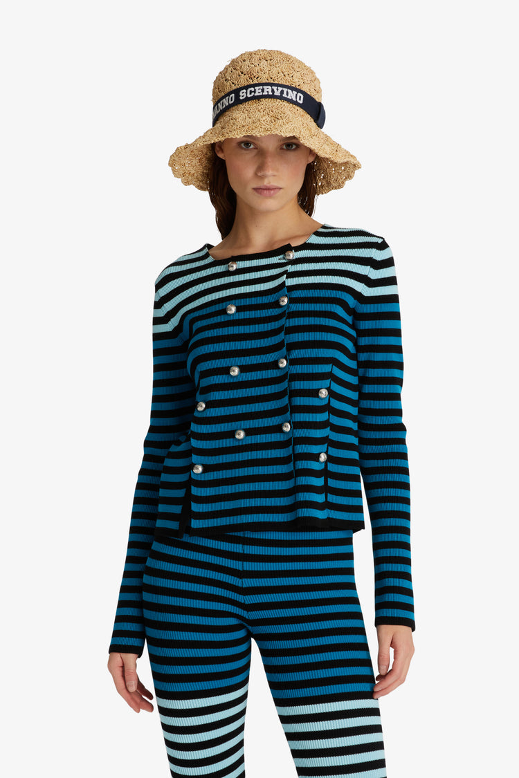 Striped double-breasted cardigan