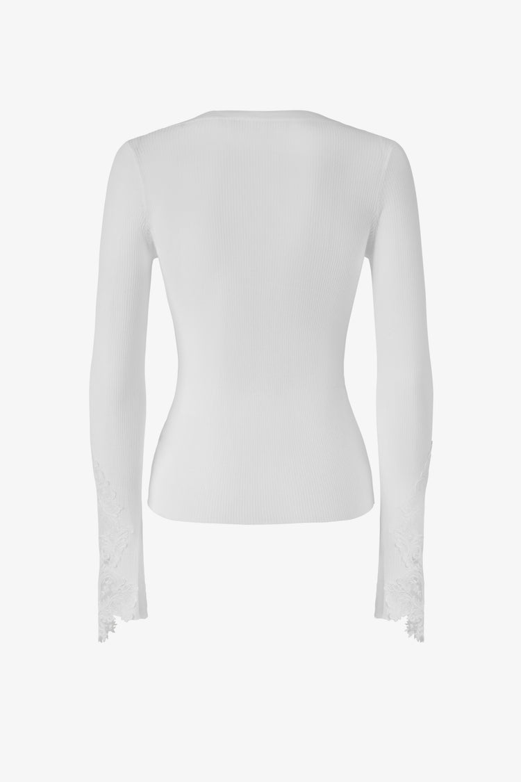 Lace-adorned snug-fit sweater