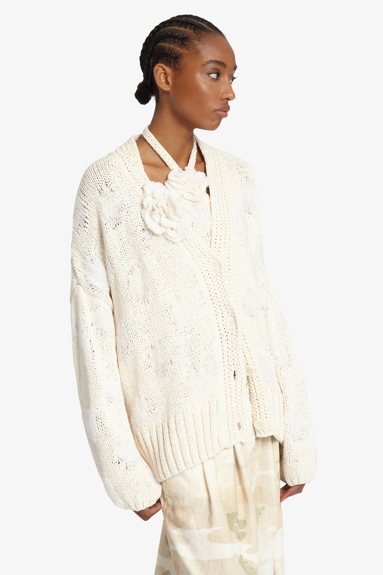 Cardigan in maglia con rosa