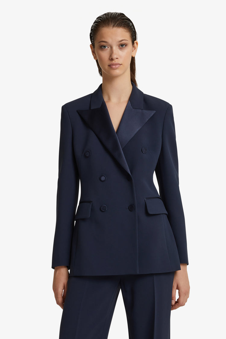 Blazer doppiopetto con revèrs in raso