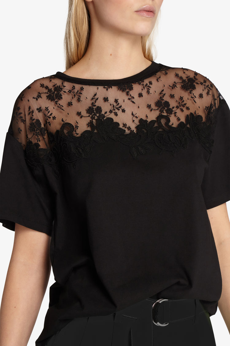 Lace-adorned T-shirt
