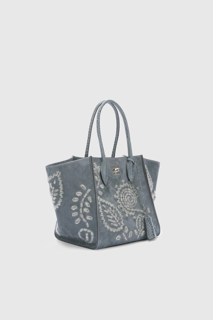 Maggie bag made of suede and embroidered croc-print