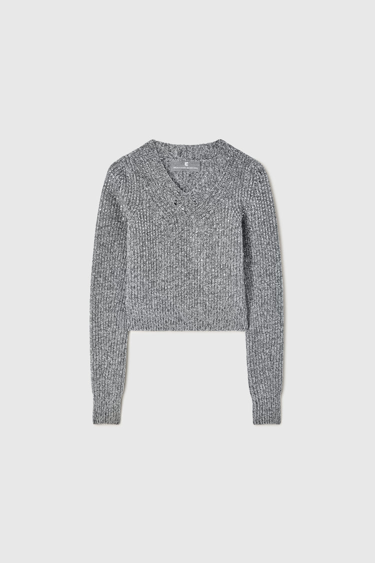 V-neck sweater with cashmere-blend crystals