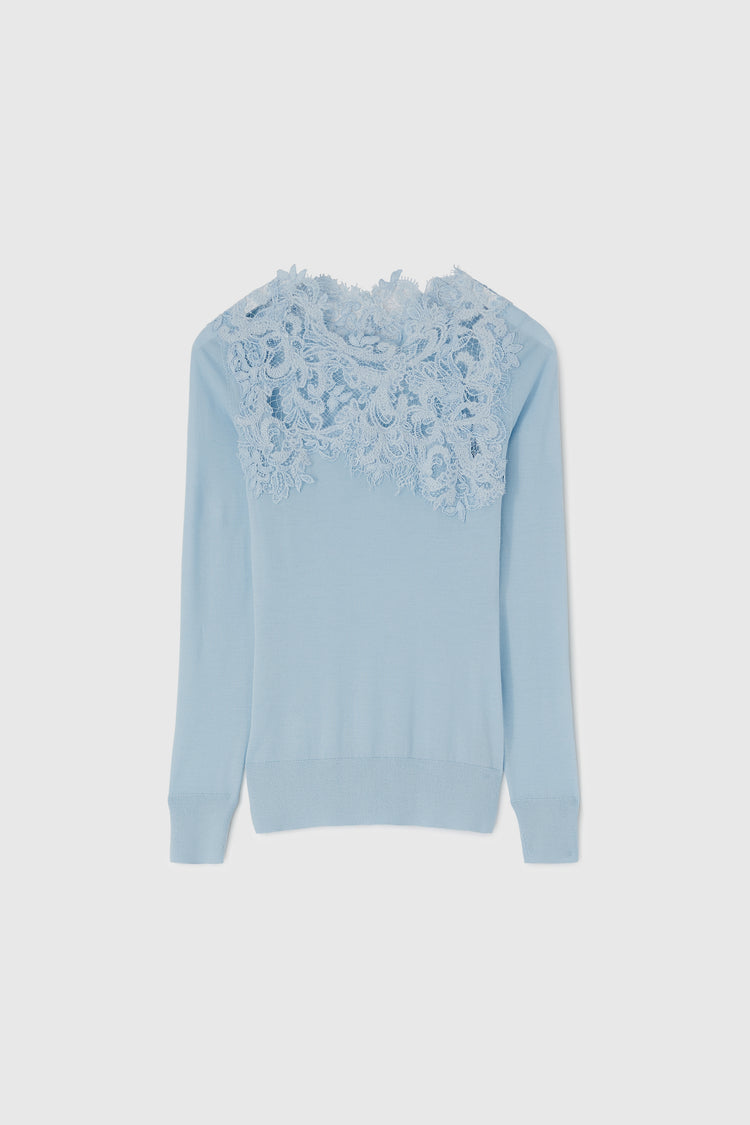 Extra-thin wool sweater with lace
