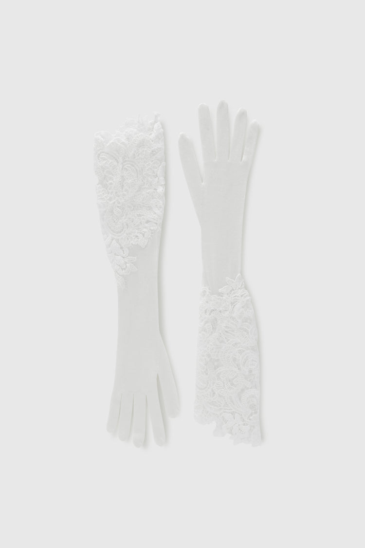 Long gloves in cashmere and lace
