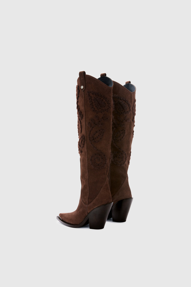 High Texan in suede with embroidery