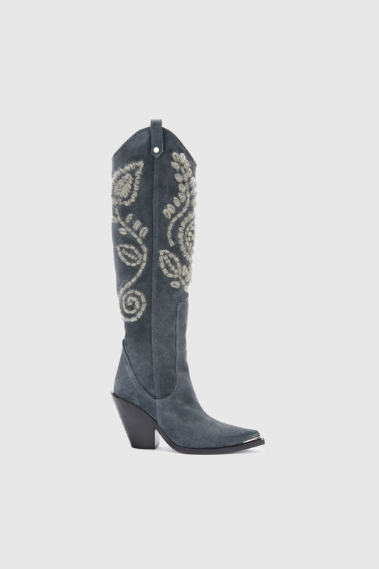 High Texan in suede with embroidery