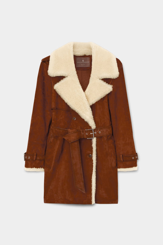 Shearling doppiopetto sfumato a mano con cintura