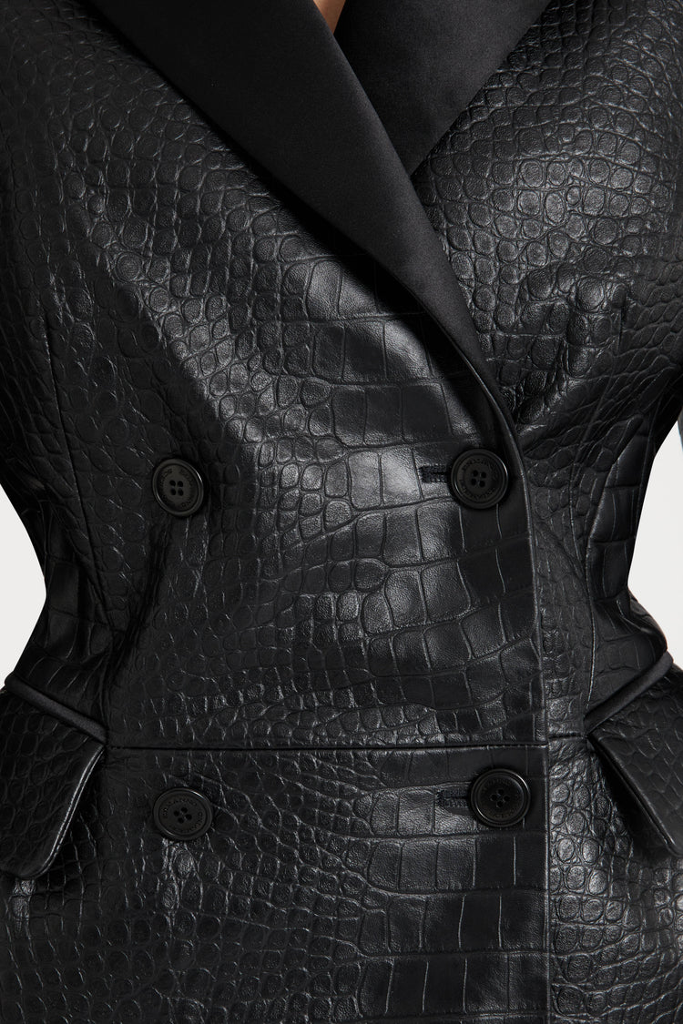 Crocodile-print lambskin double-breasted sculpture jacket