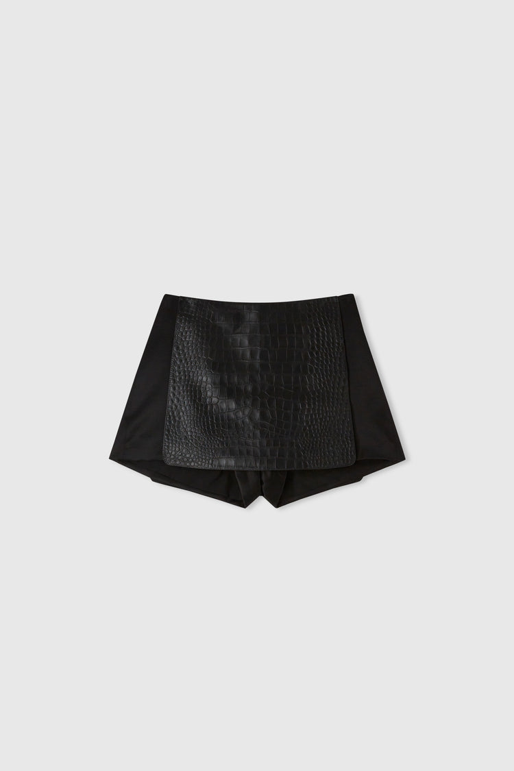 Leather mini skirt with crocodile print