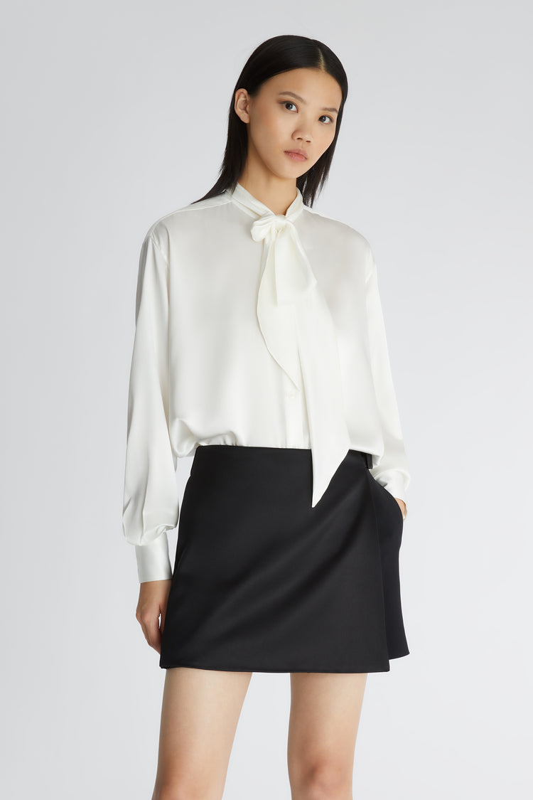 Satin shirt with neck bow