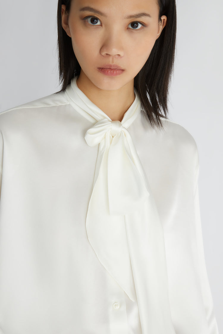 Satin shirt with neck bow