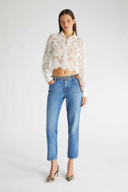 White cropped lace shirt