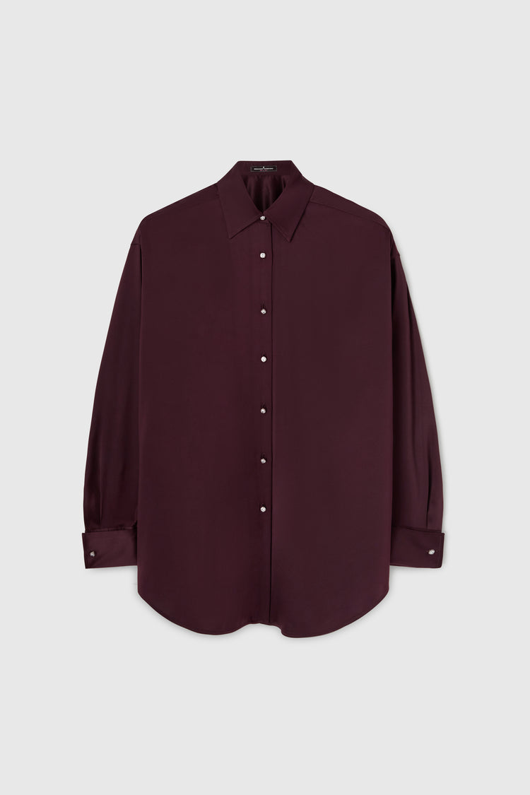 Oversize silk shirt with jewelled buttons