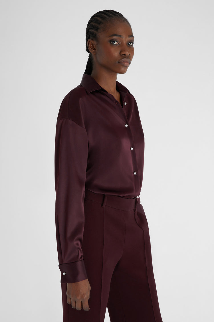 Oversize silk shirt with jewelled buttons