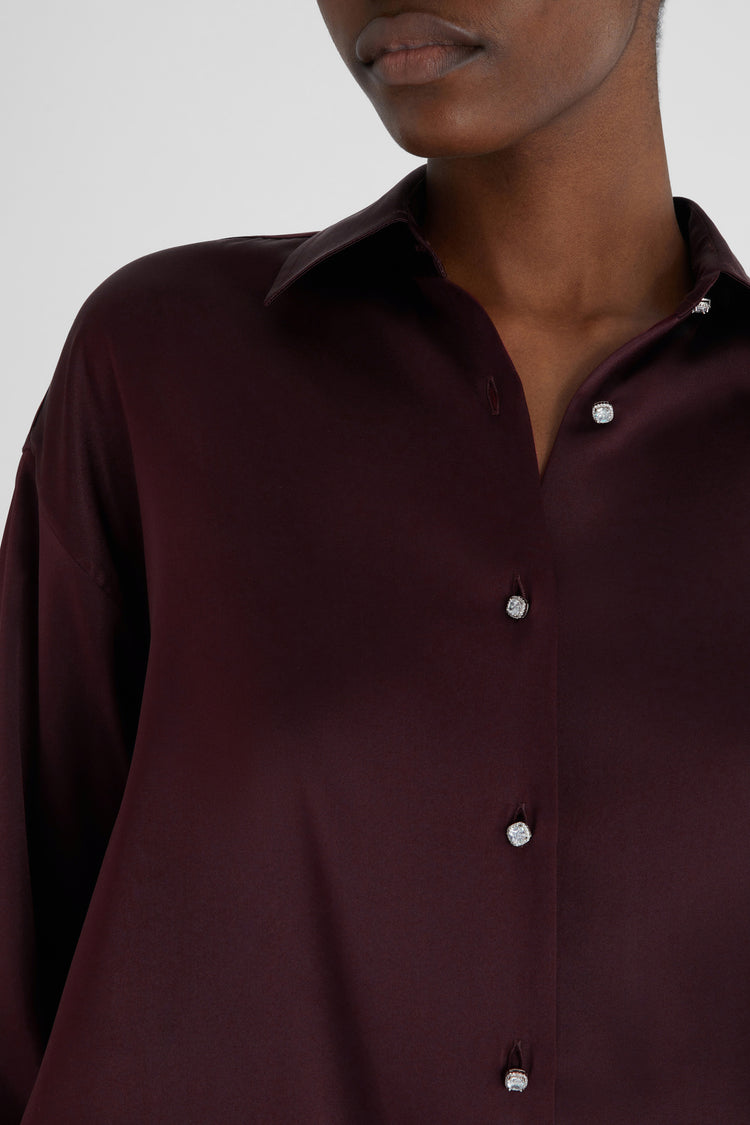 Oversize silk shirt with jewelled buttons