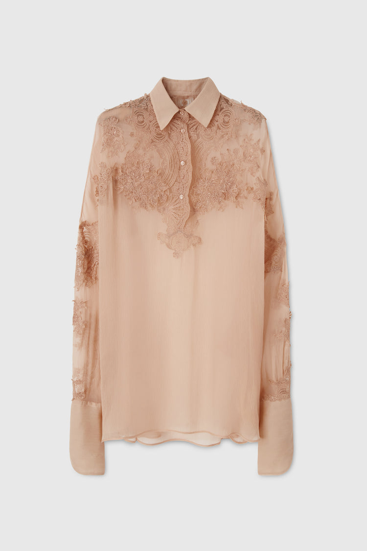 Oversize silk shirt with lace