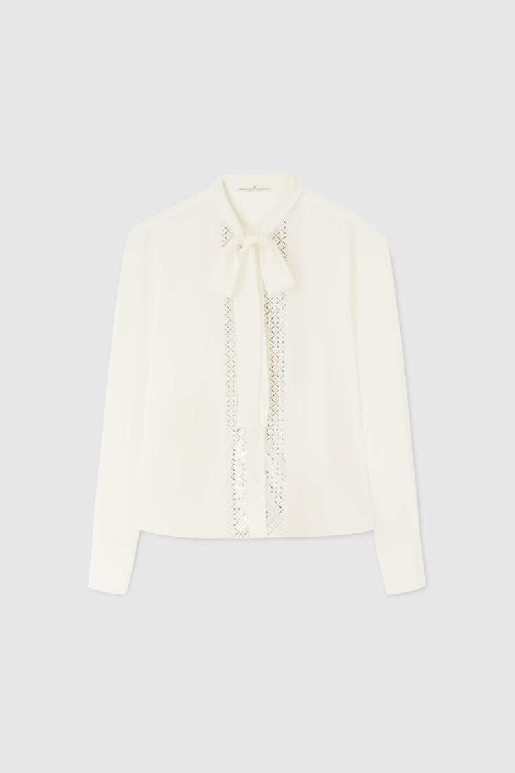 Silk shirt with micro-crystal appliqué