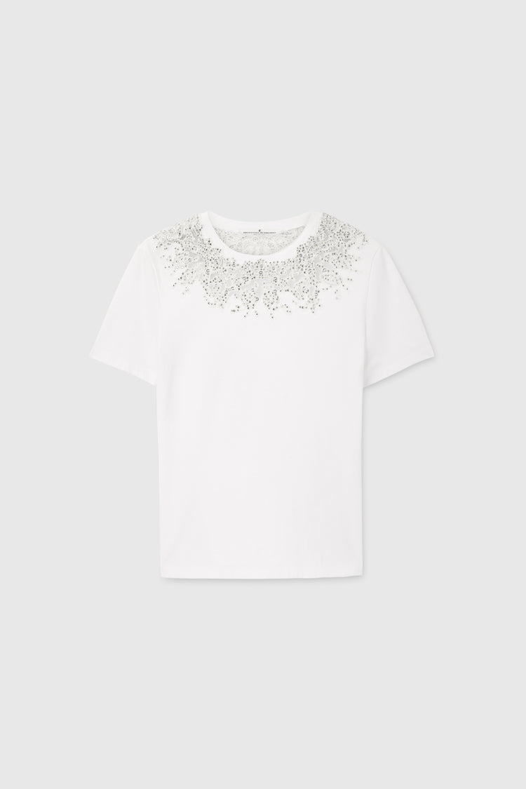 T-shirt avec dentelle et cristaux