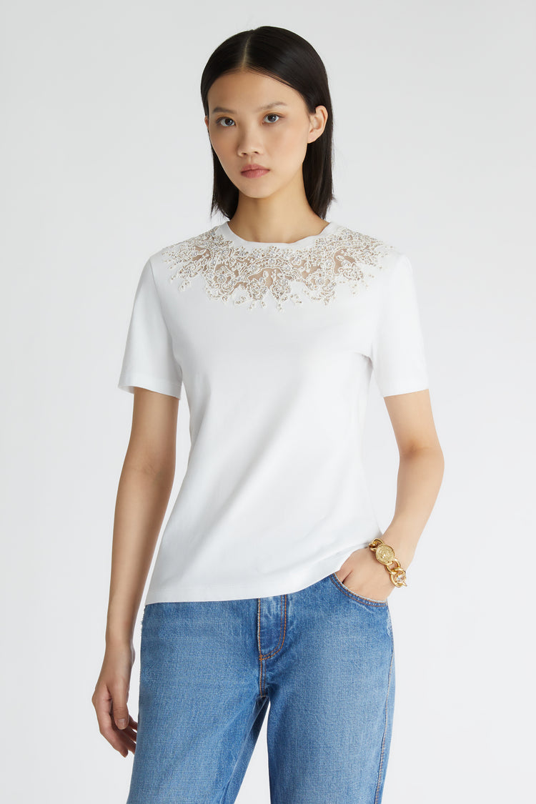 T-shirt with lace and crystals