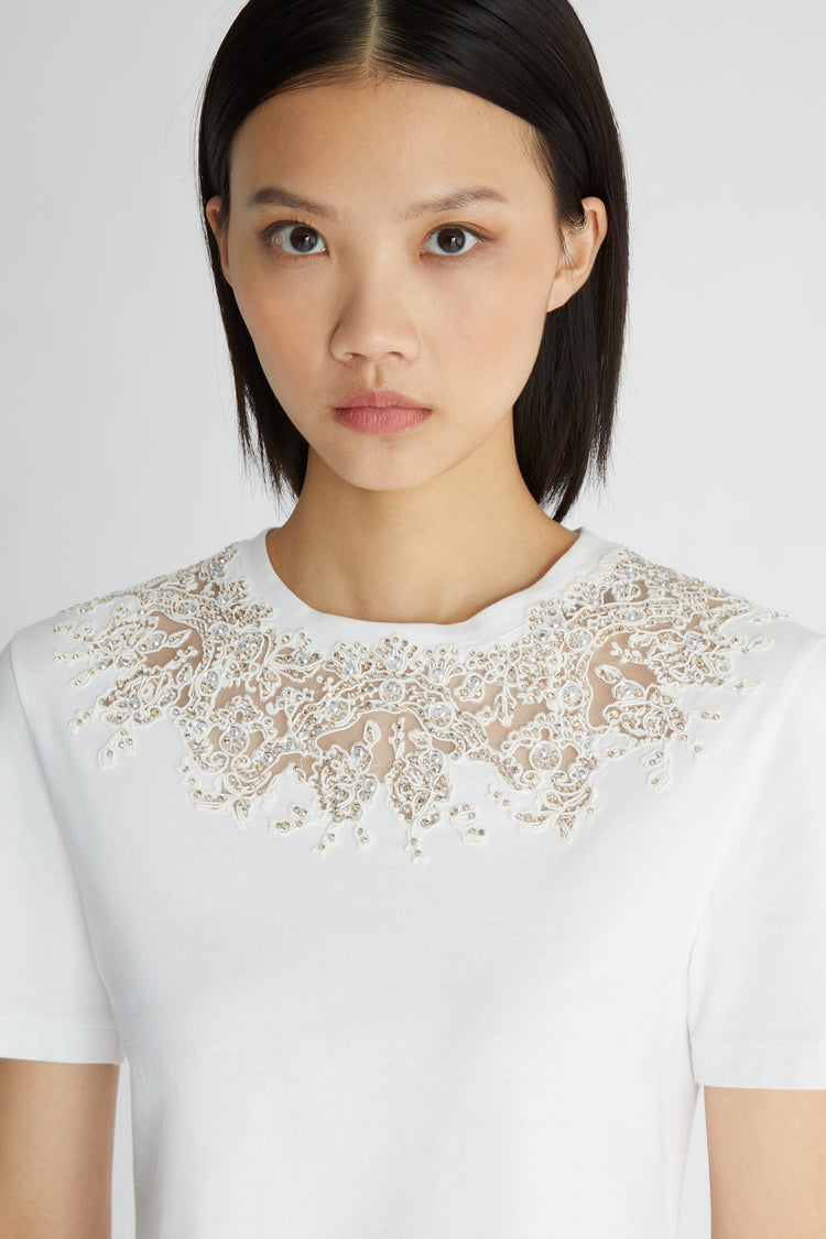 T-shirt with lace and crystals