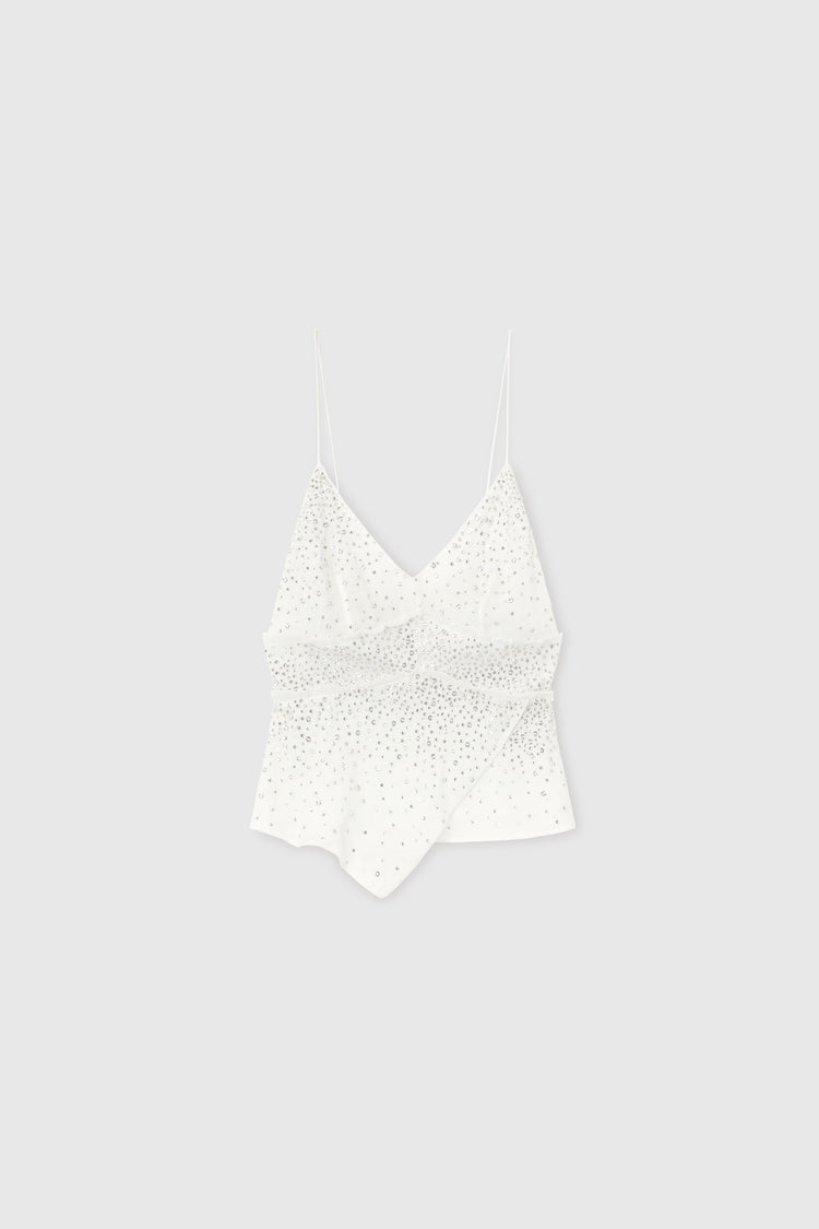 Top lingerie in seta con cristalli