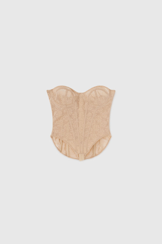 Bustier strutturato beige in pizzo