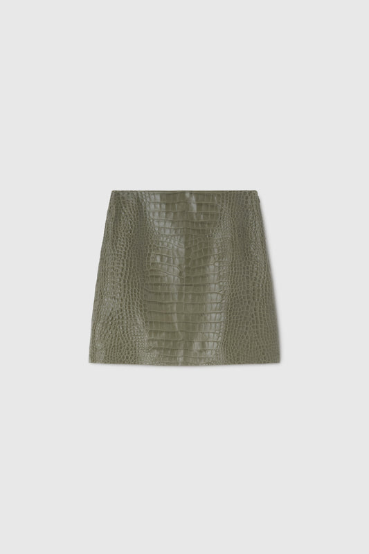 Crocodile print leather miniskirt