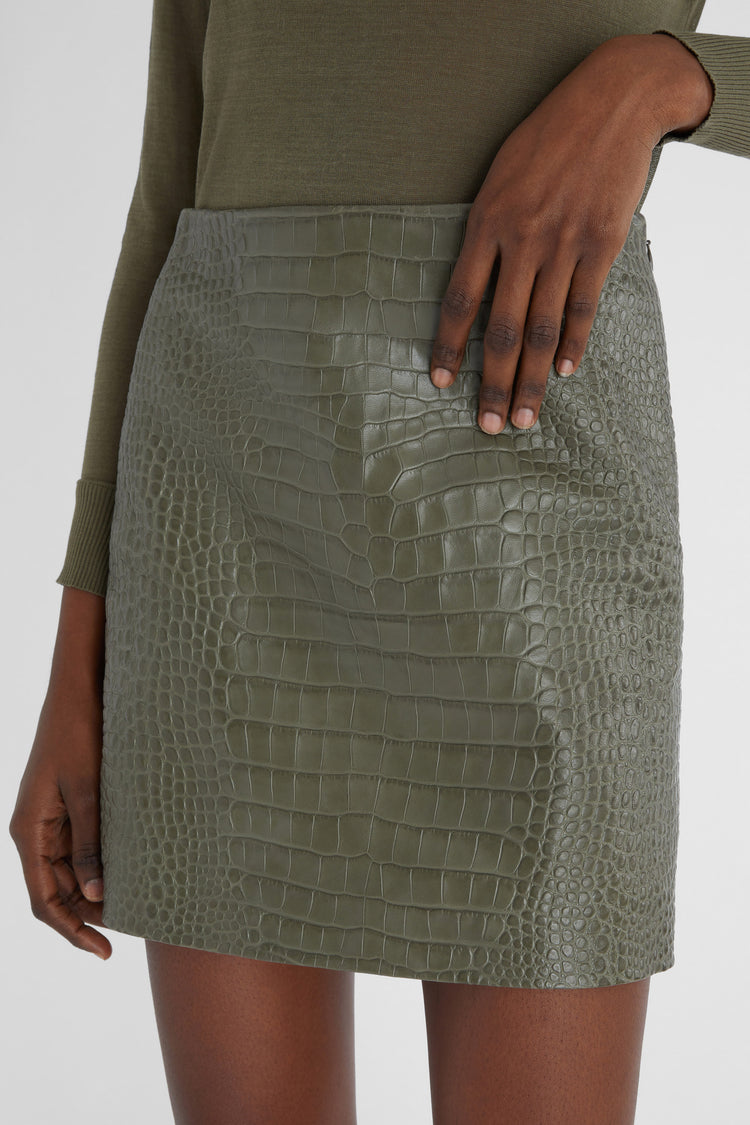 Crocodile print leather miniskirt