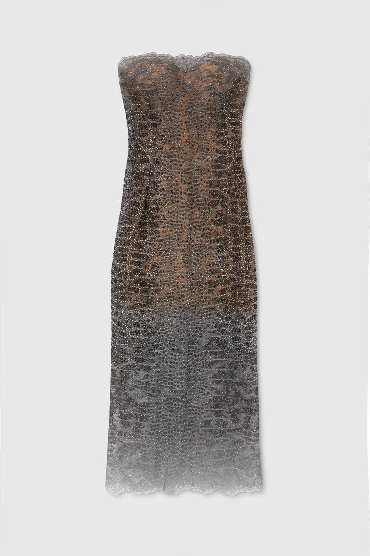 Bustier dress with python-effect microcrystals