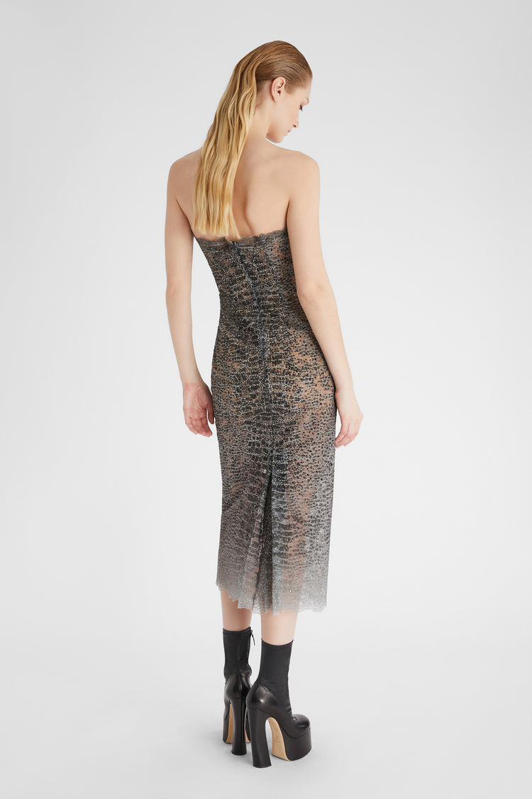 Bustier dress with python-effect microcrystals