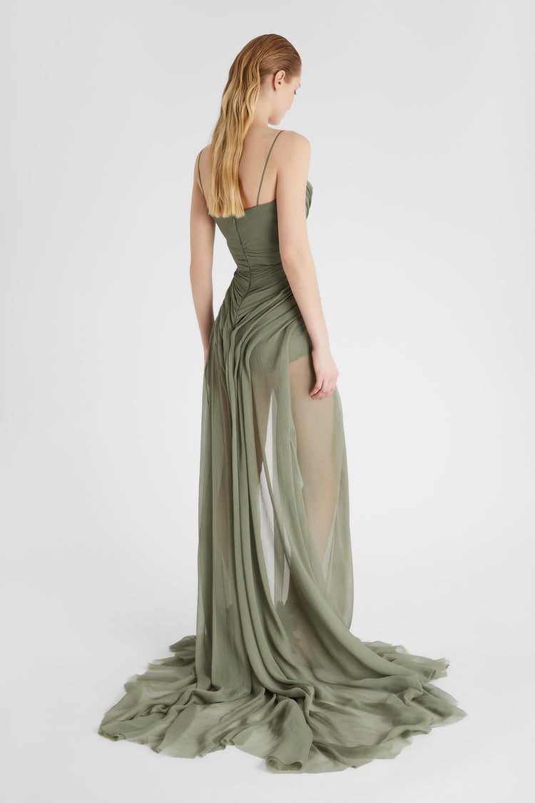 Long silk dress with slit