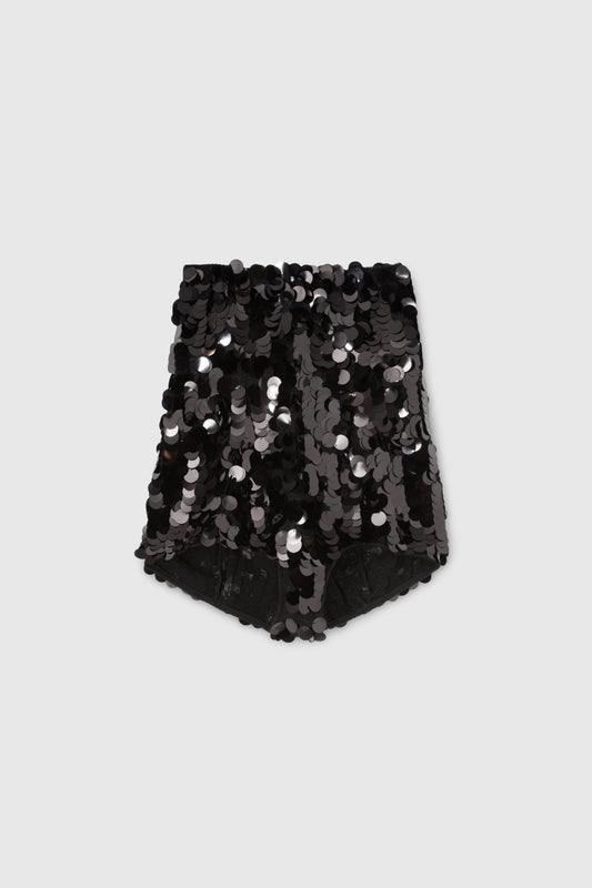 Shorts neri con paillettes a vita alta