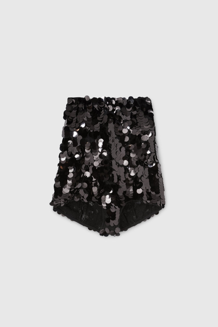 Black high-waisted shorts with sequins