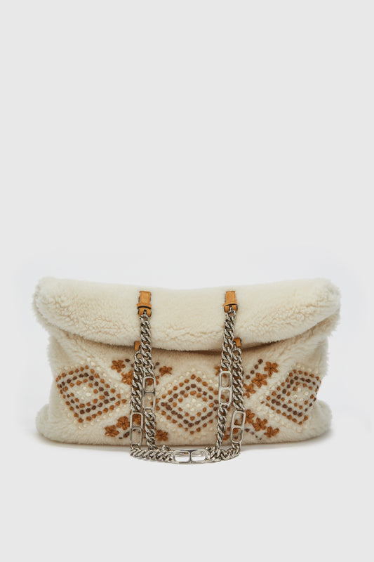 Pillow Bag in shearling con ricami fatti a mano