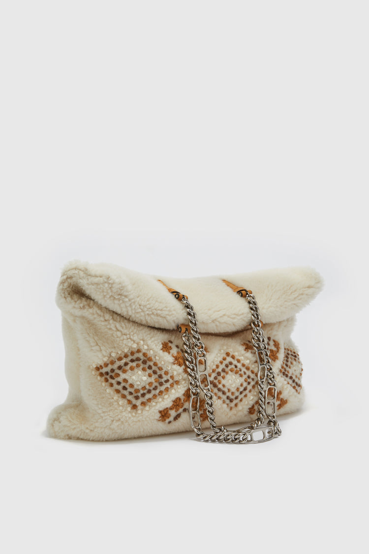 Pillow Bag in shearling con ricami fatti a mano