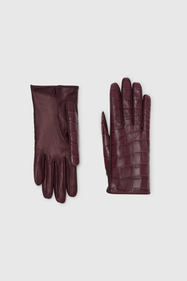 Crocodile print leather gloves