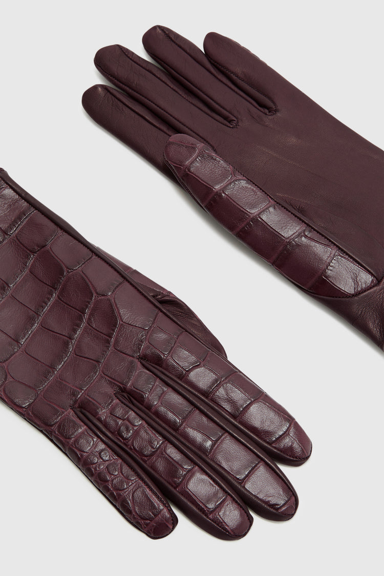 Crocodile print leather gloves