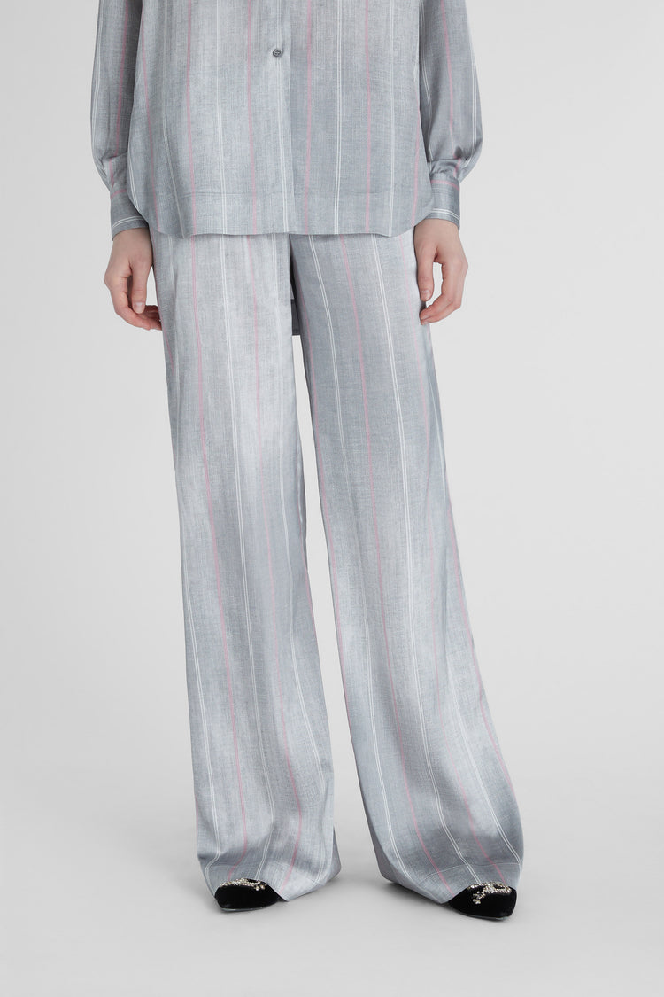 Pinstripe palazzo trousers.