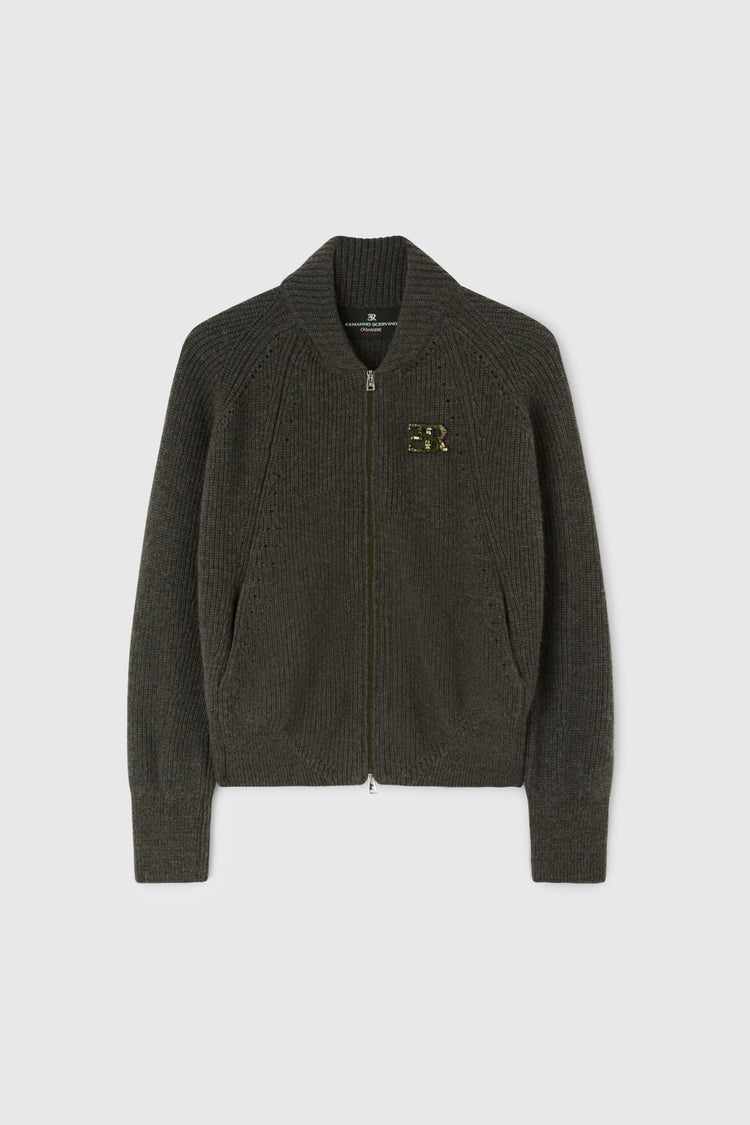 Pure cashmere bomber jacket with logo